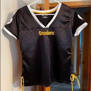 Pittsburgh Steelers Ladies VNeck Sequin Lace Shirt